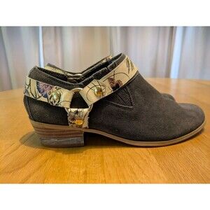Farylrobin Boots Anthropologie Floral Sz 6 Ankle Dark Gray Suede Harness Slip On